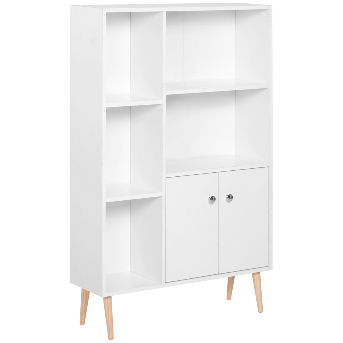 HOMCOM 5-Shelf Open Bookcase Cabinet with Bottom Cupboard, 2 Doors, 80W x 23.5D x 118H cm, White