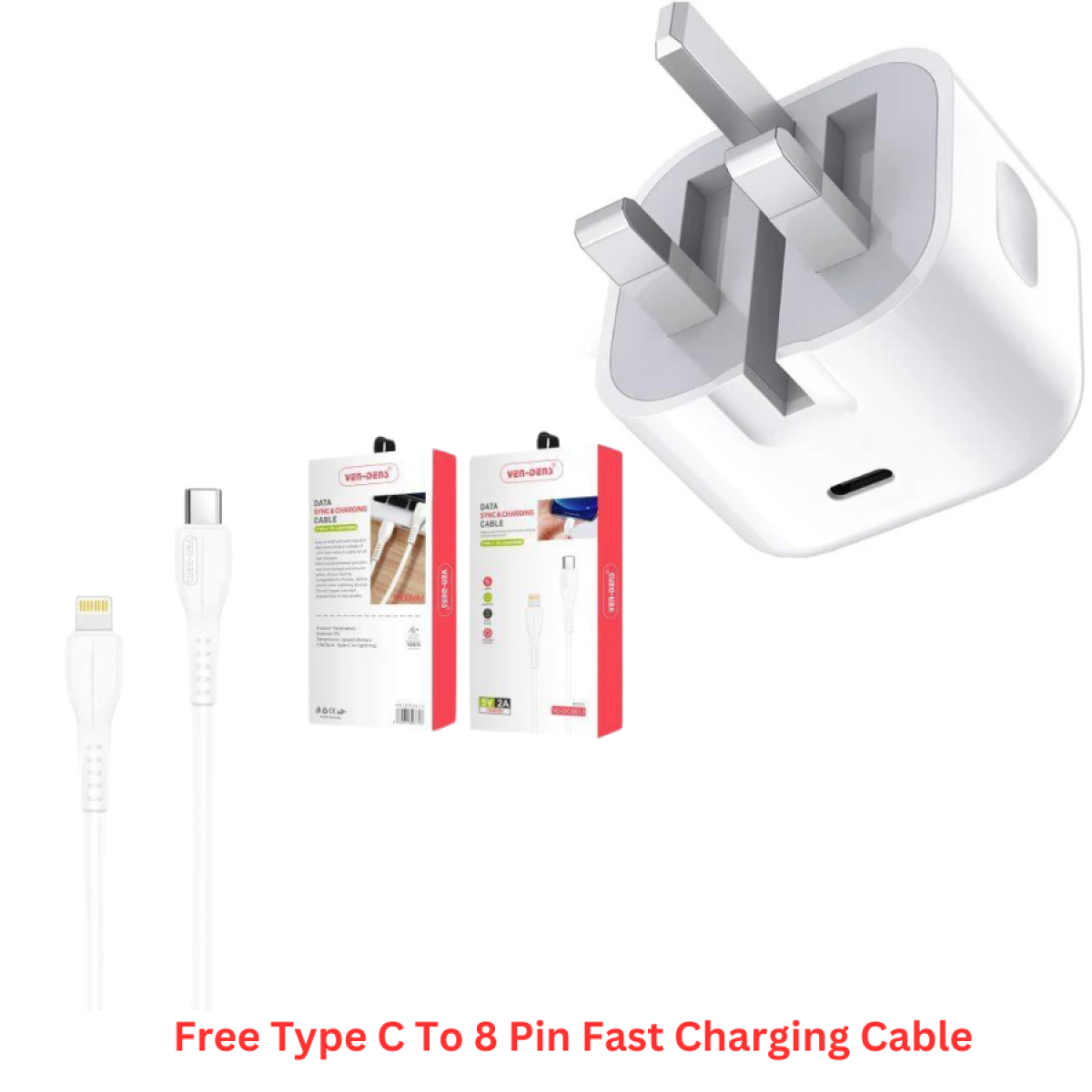 Ven-Dens Dual Port 20W Fast Charger with Free Type-C Cable