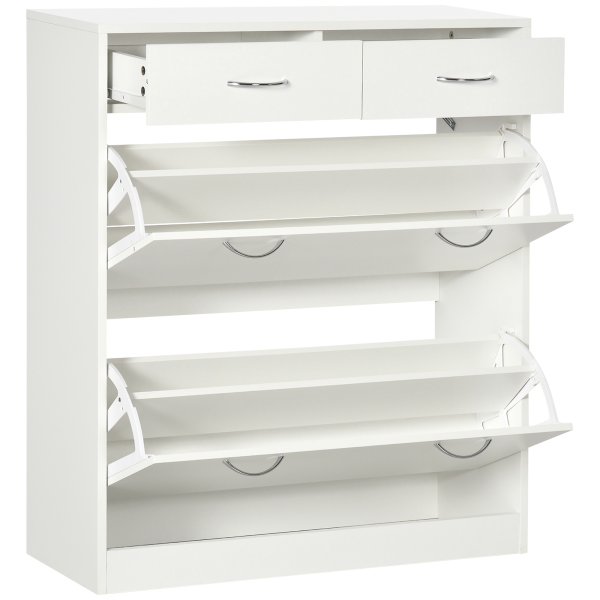 HOMCOM Slim Shoe Cabinet with 2 Flip Drawers, Holds 12 Pairs, White