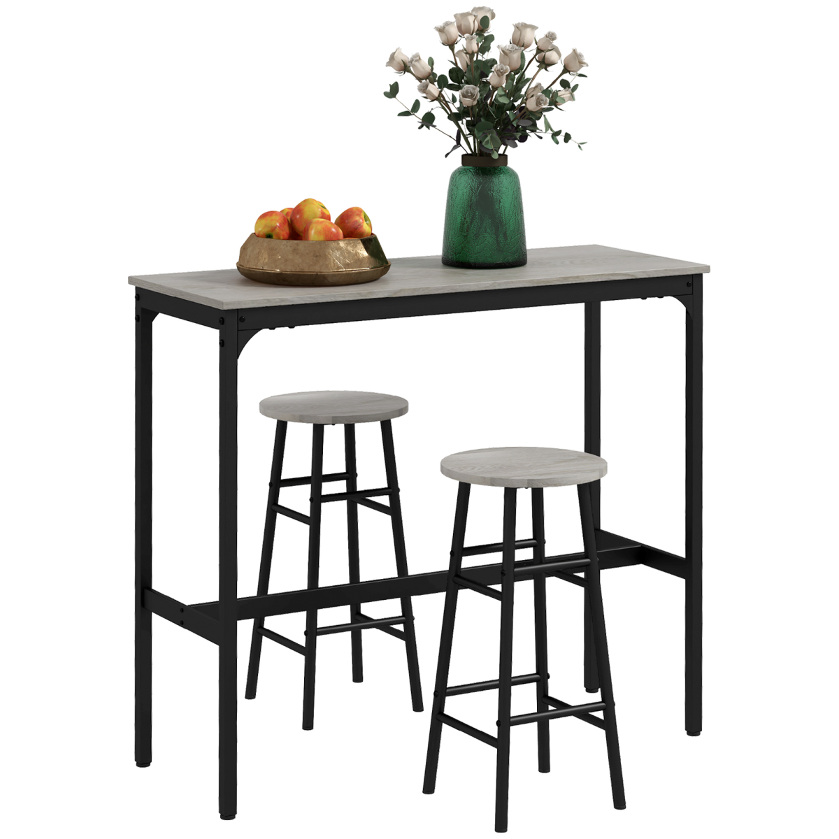 HOMCOM 3-Piece Industrial Bar Table and Stool Set, Grey
