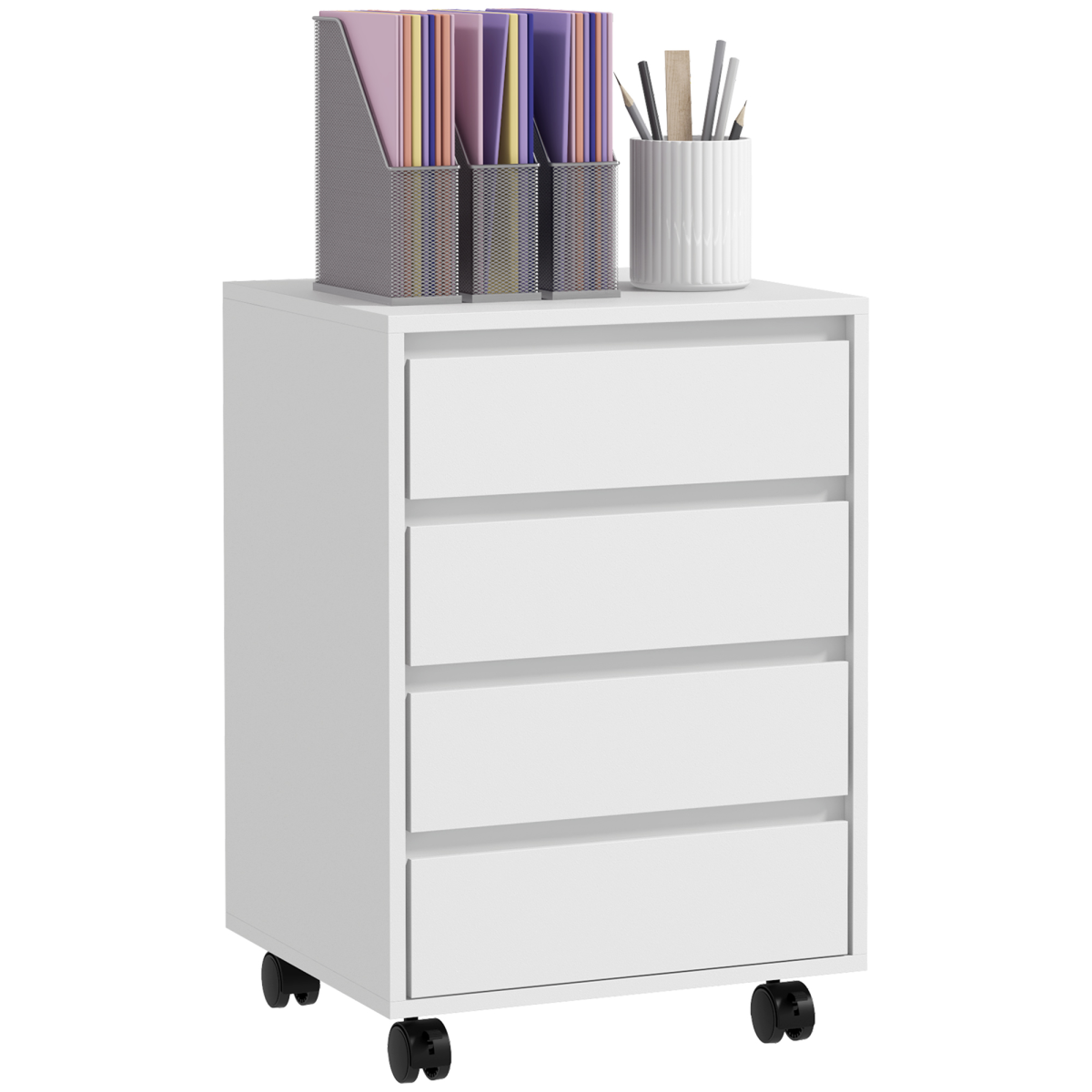 HOMCOM White Mobile Filing Cabinet with 4 Drawers & Lockable Wheels