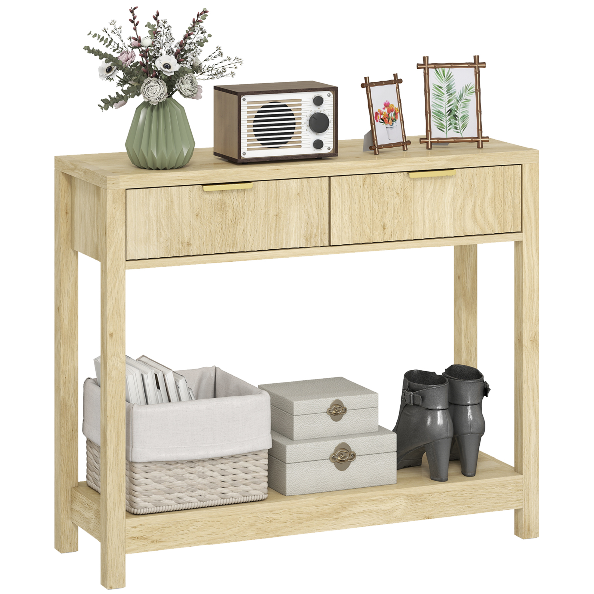 HOMCOM Modern Console Table with Fluted Drawers and Shelf
