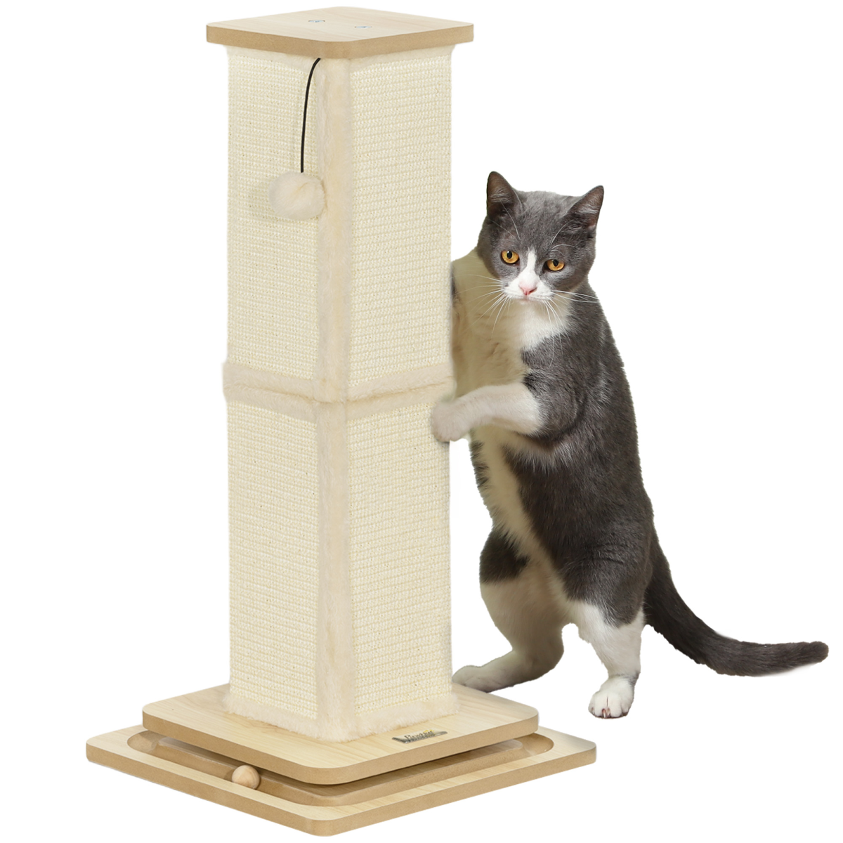 PawHut 67cm 3-in-1 Cat Scratching Post with Sisal & Track Ball Toy