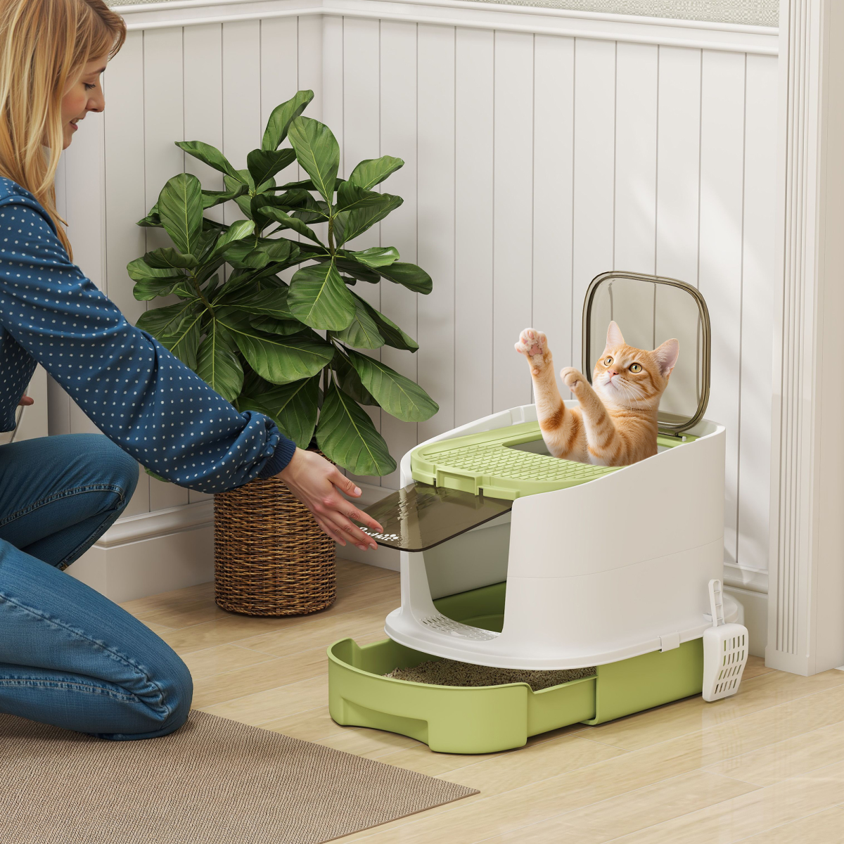 Cat Litter Box with Top Exit, Scoop and 2 Deodorisation Bags