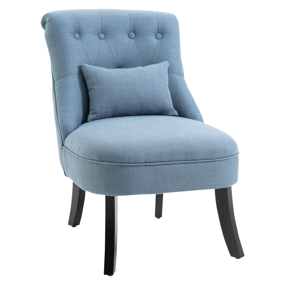 HOMCOM Retro Linen-Look Upholstered Accent Chair with Pillow, Wooden Legs