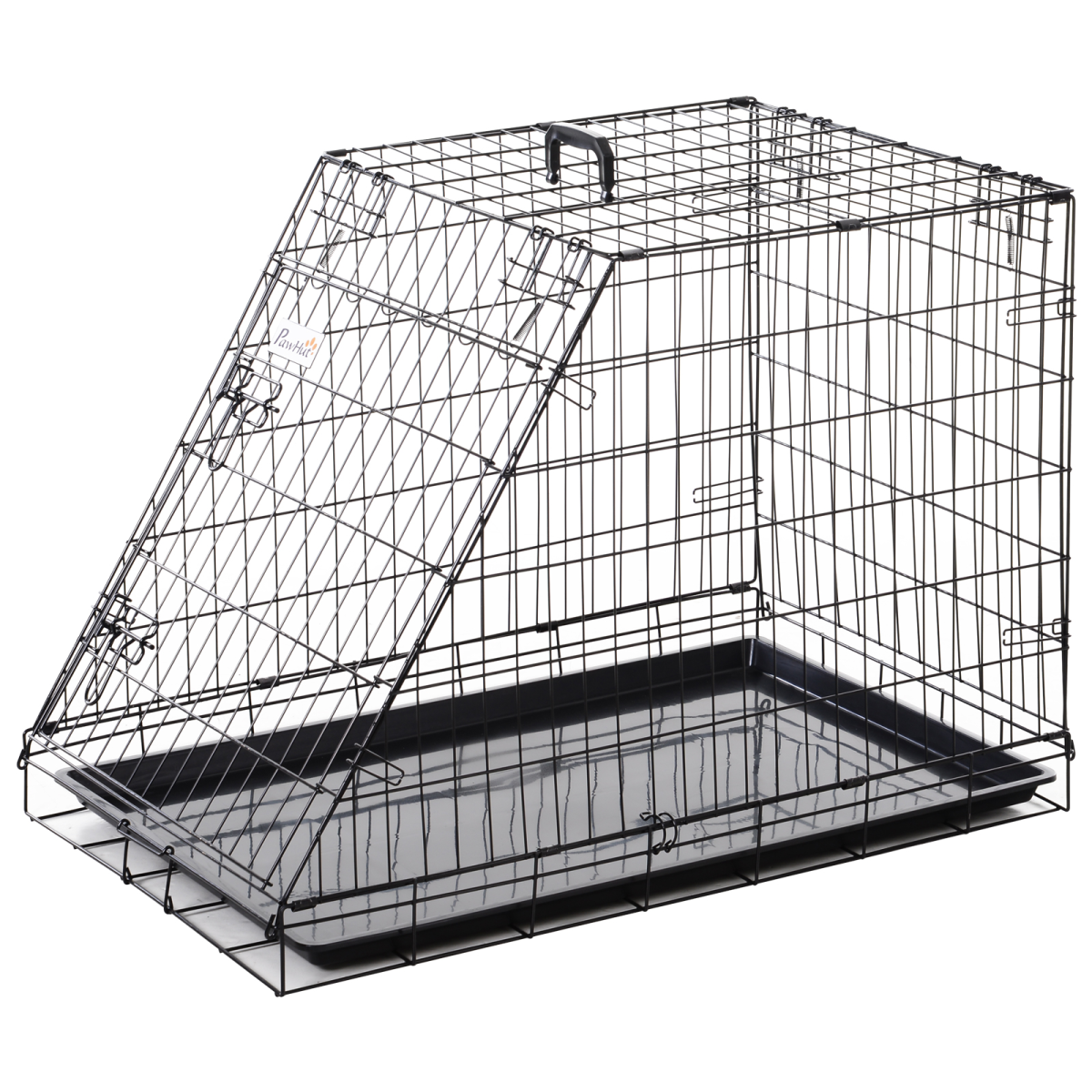 PawHut Collapsible Dog Cage with Removable Tray, Black
