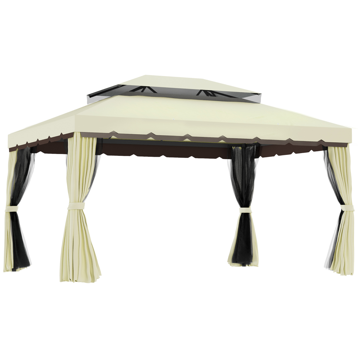 Outsunny 2.9 x 3.9m Vented Roof Aluminium Frame Garden Gazebo with Mesh Side Walls, Cream White