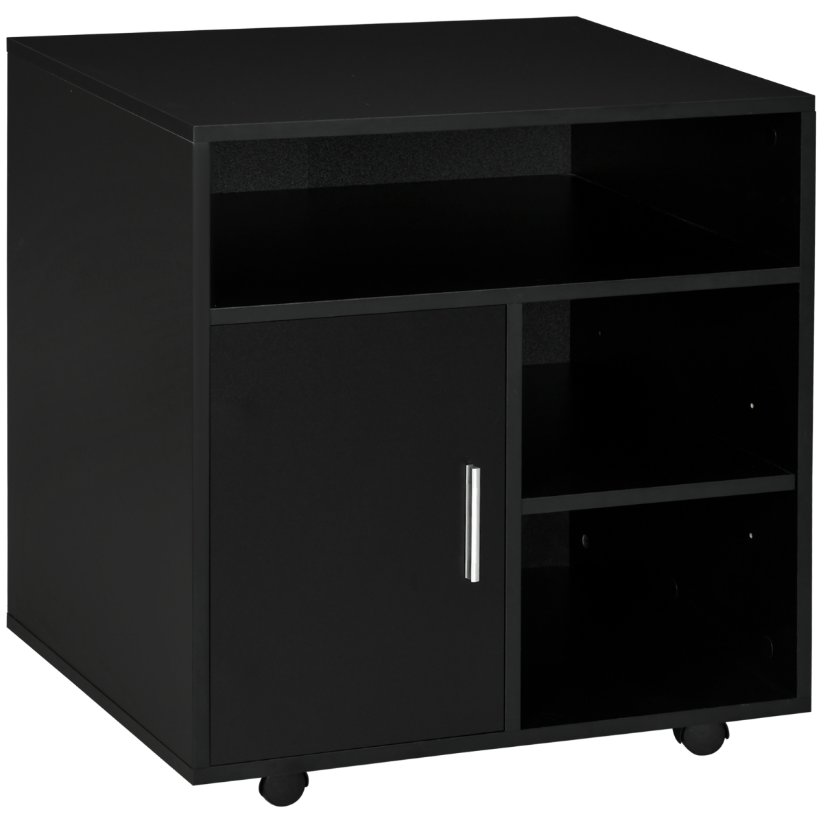 Multi-Storage Printer Unit with 5 Compartments, Adjustable Shelf, Lockable Wheels, Black