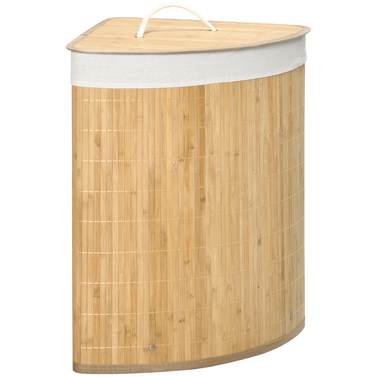 55L Bamboo Corner Laundry Hamper with Lid, 38 x 38 x 57cm, Side Handles, Unbranded