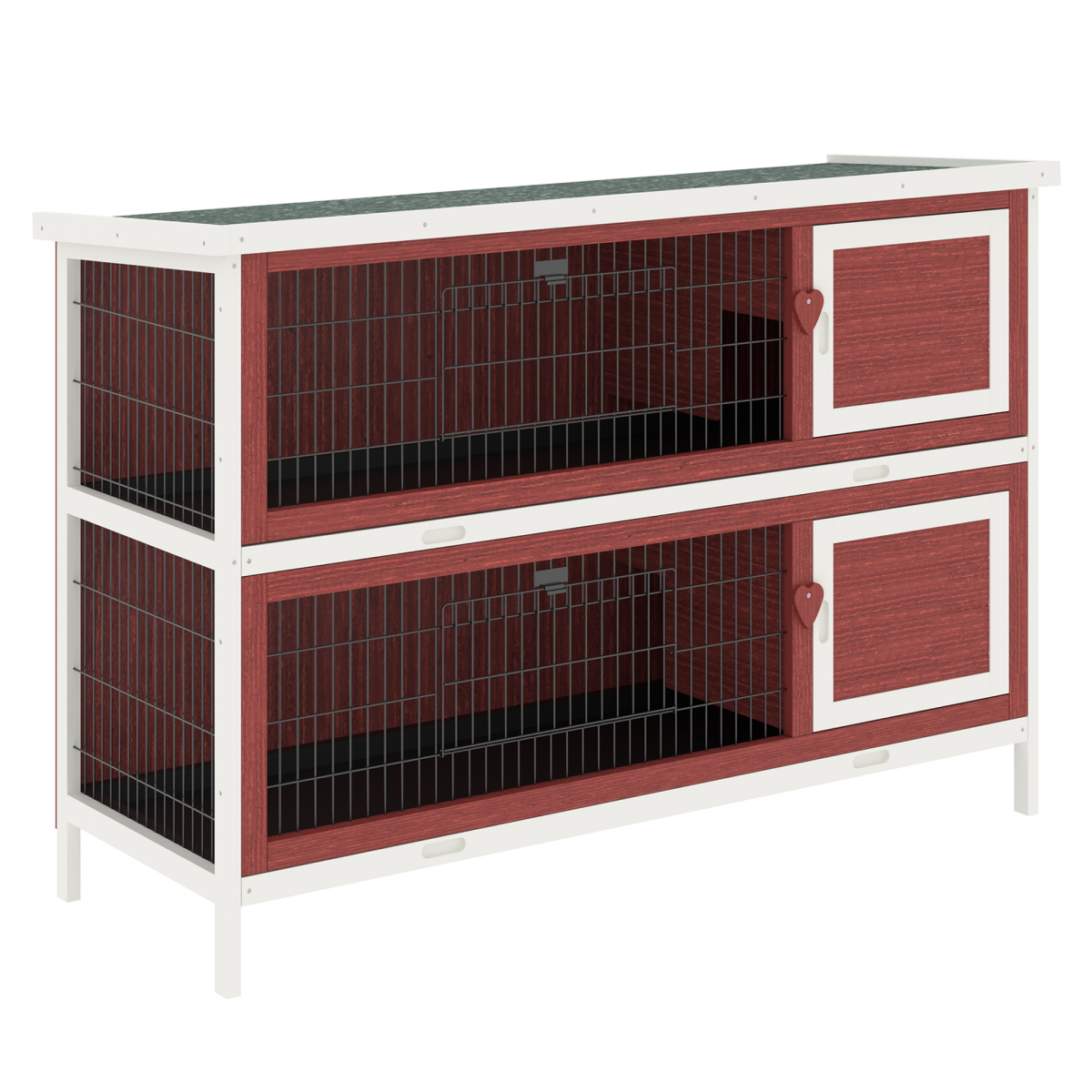 PawHut Two-Tier Elevated Wooden Rabbit Hutch Bunny Cage for Small Pets with Slide-Out Trays and Weather-Resistant Roof
