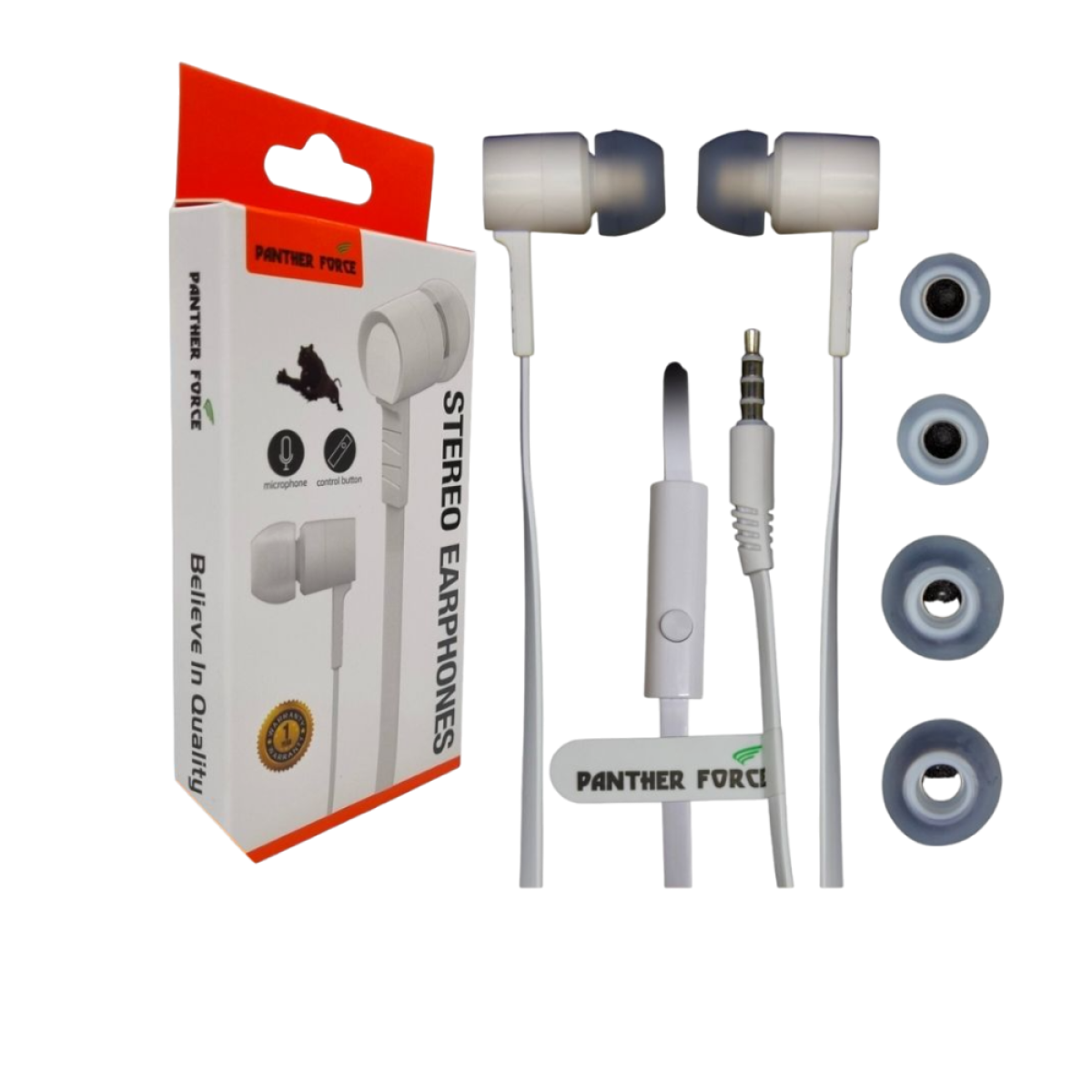 Panther Force In-Ear Hands Free with Built-In Mic, Clear Audio, Universal Compatibility