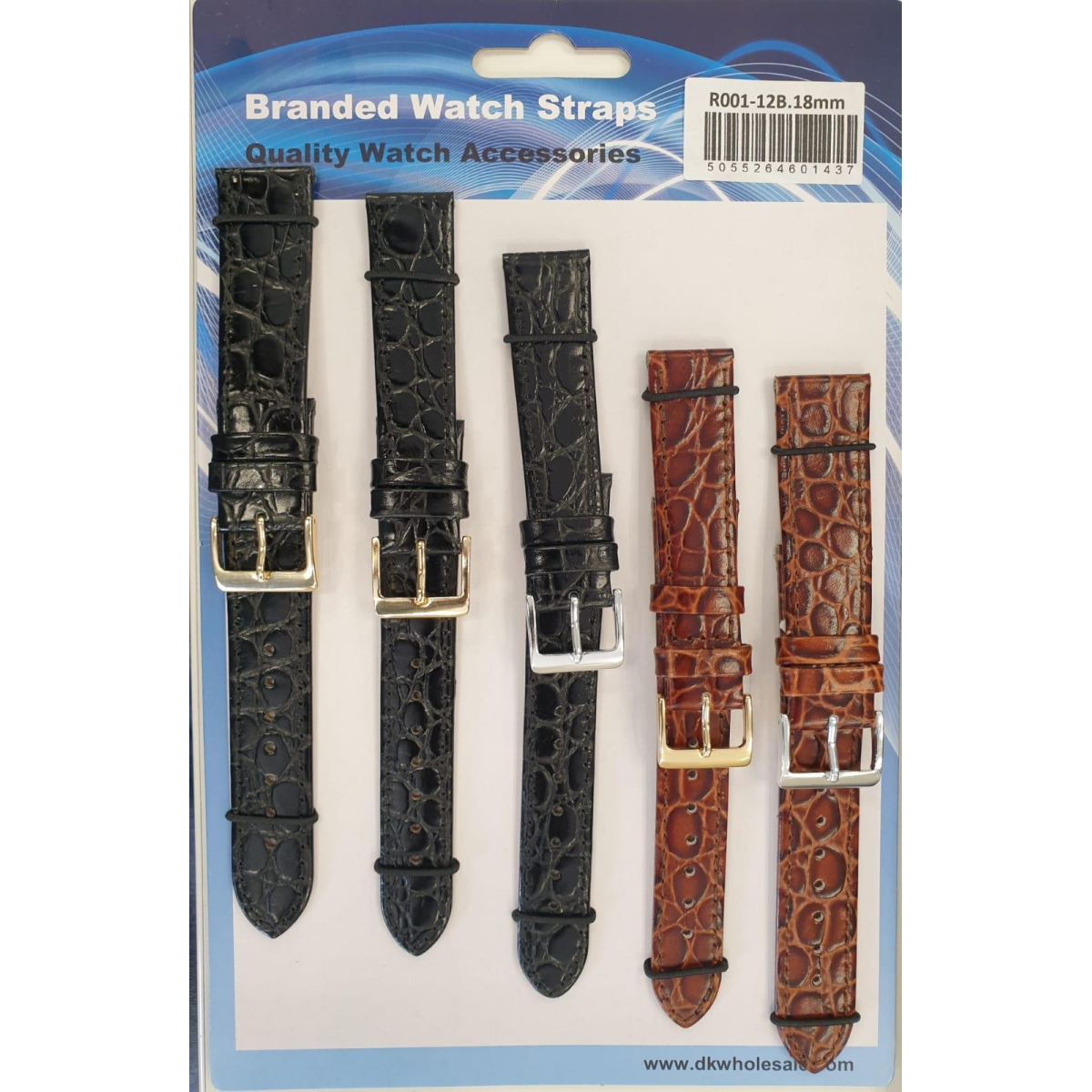 R001-12B 20mm Leather Watch Straps - 5 Pack