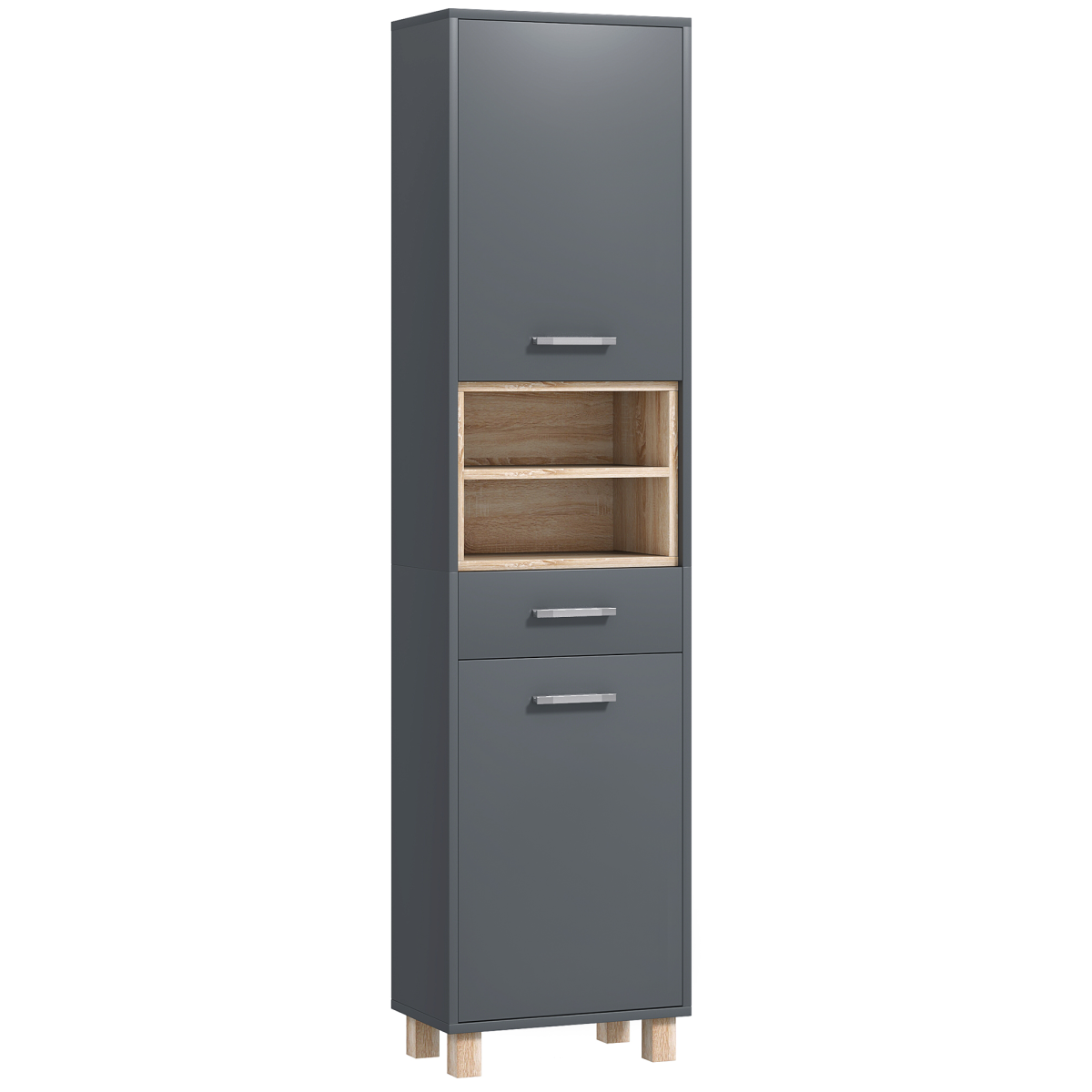 HOMCOM Grey Bathroom Storage Unit with Cabinets, Shelves and Drawer