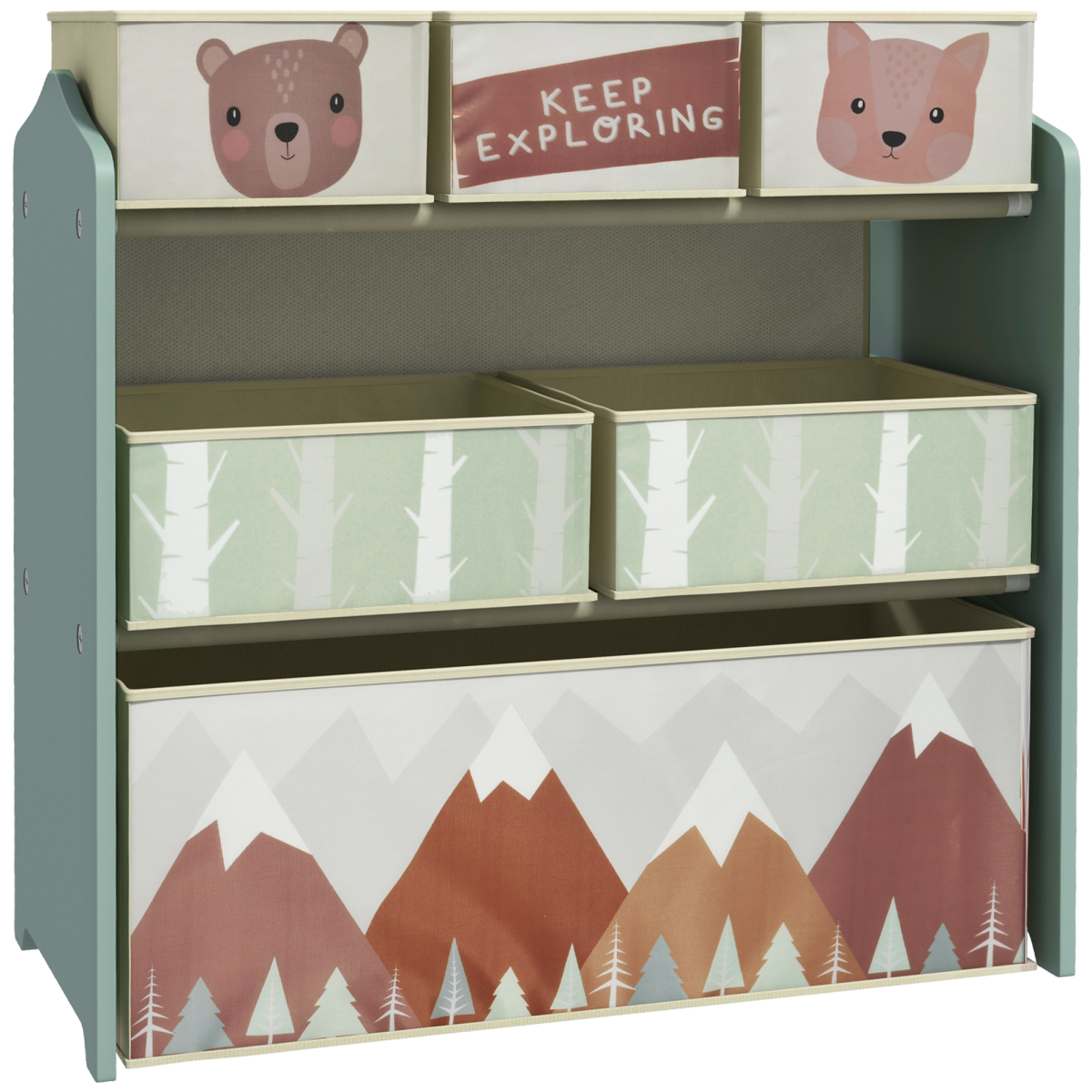 ZONEKIZ Kids Toy Storage Unit with 6 Boxes, Green