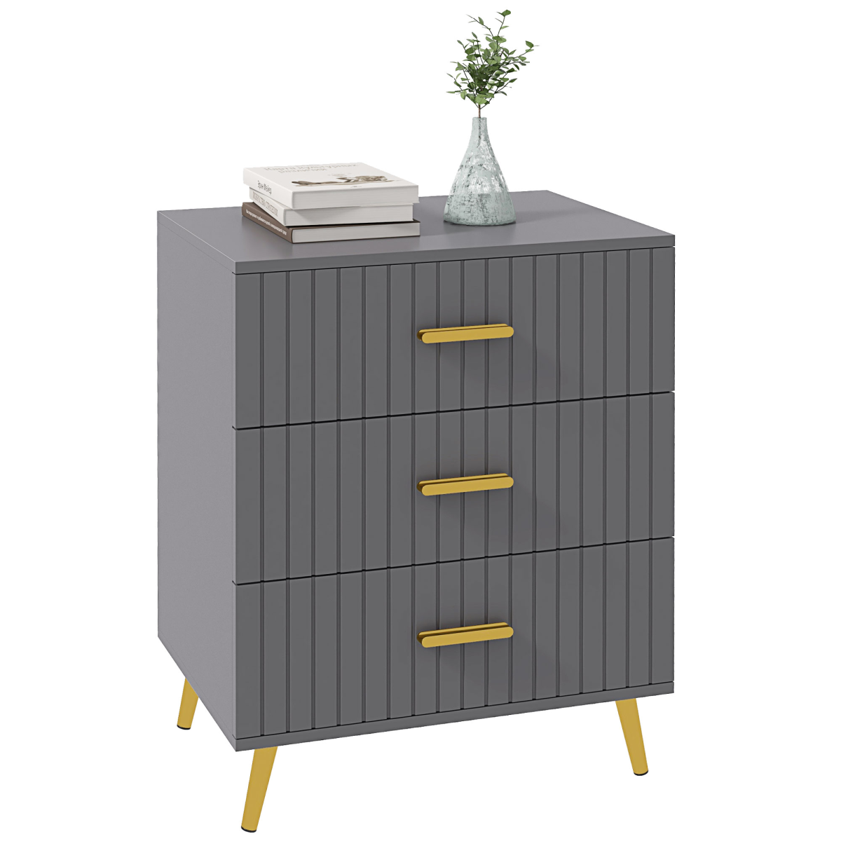 HOMCOM 3-Drawer Chest of Drawers with Aluminium Legs, Dark Grey