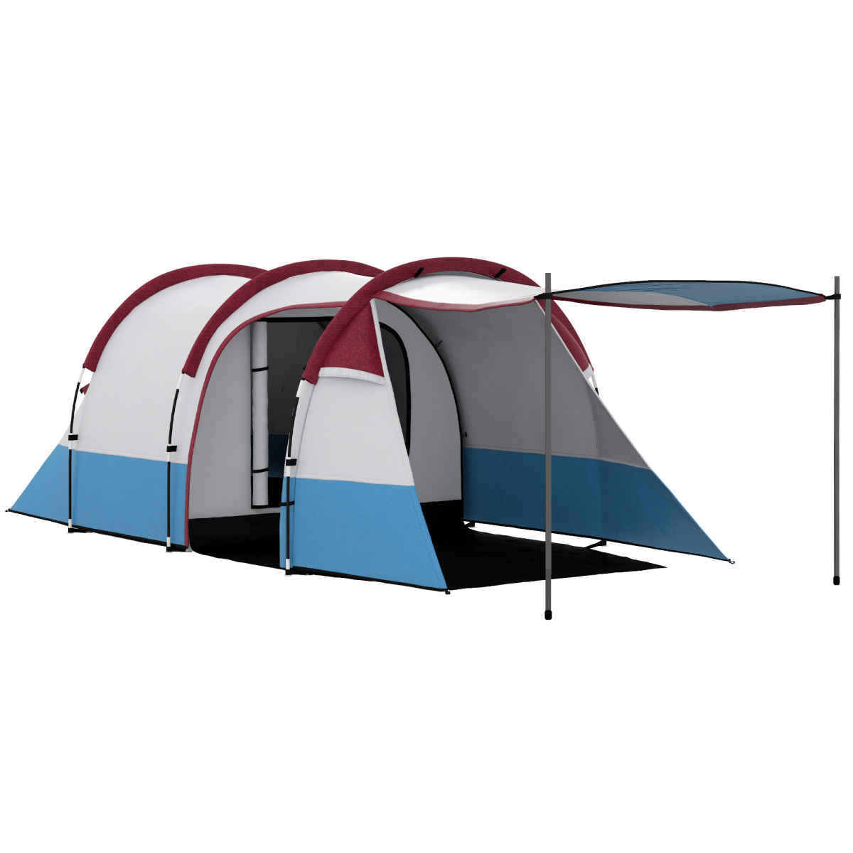 Outsunny 3-Person Camping Tunnel Tent with Bedroom and Living Room, Red