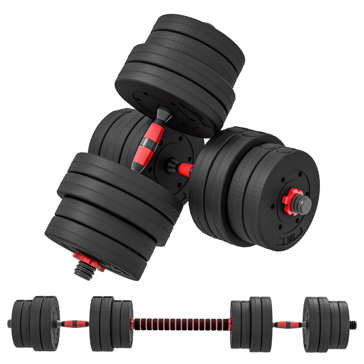 HOMCOM 30kg Adjustable 2-in-1 Barbell Dumbbell Weight Set