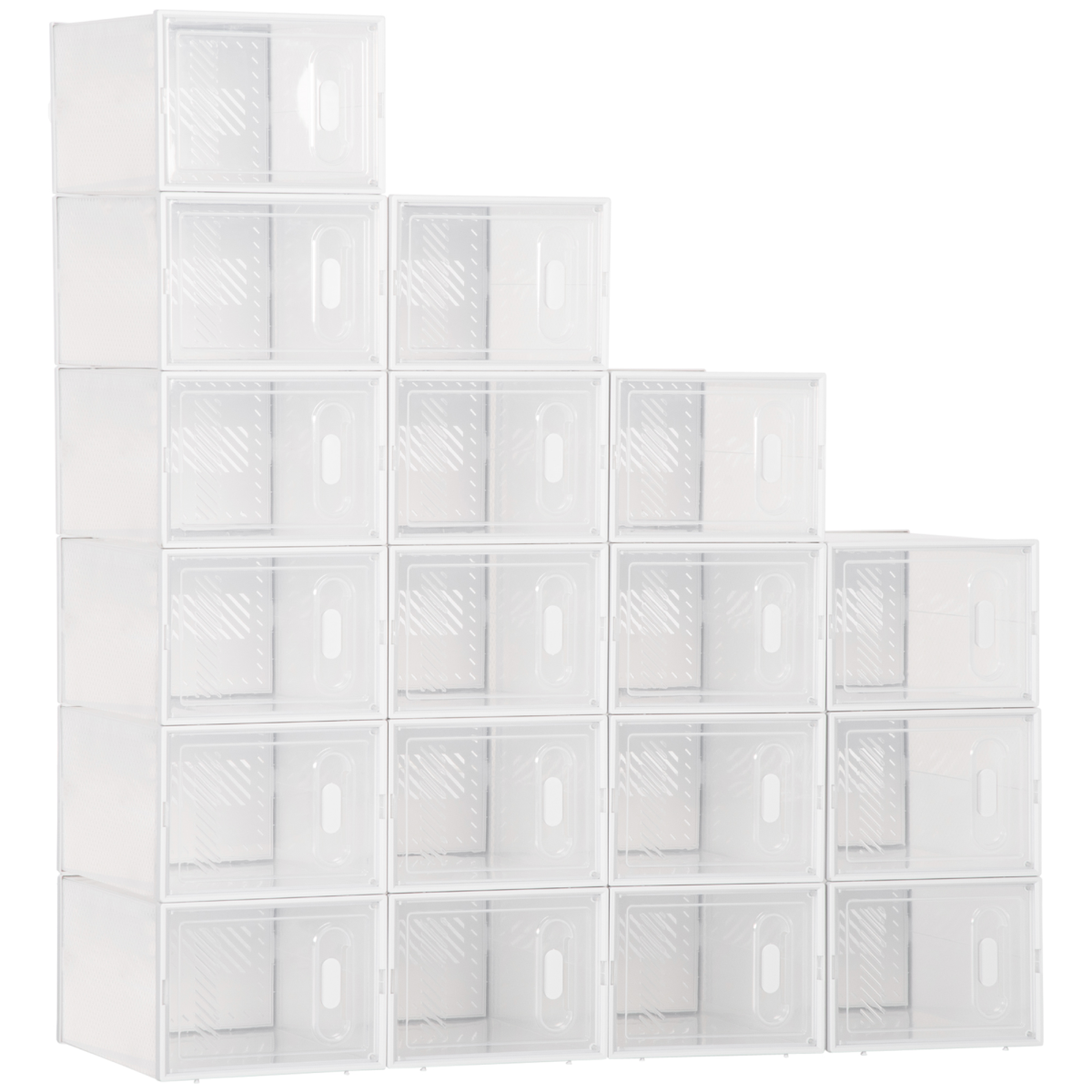 HOMCOM 18-Piece Clear Plastic Shoe Boxes, UK/EU Size up to 8.5/43, 25 x 35 x 19cm