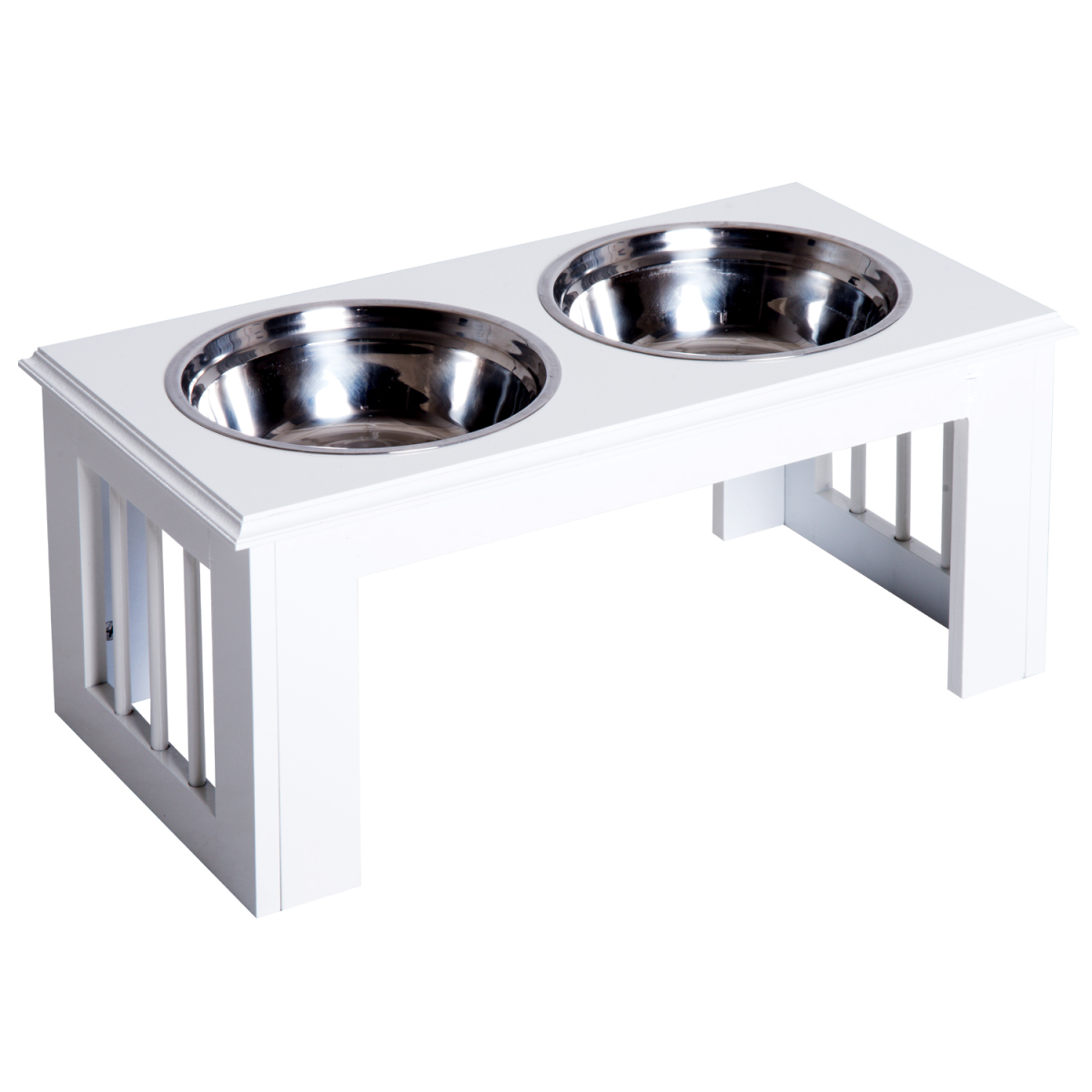 Raised Pet Feeder with Elevated Double Stainless Steel Bowls, White