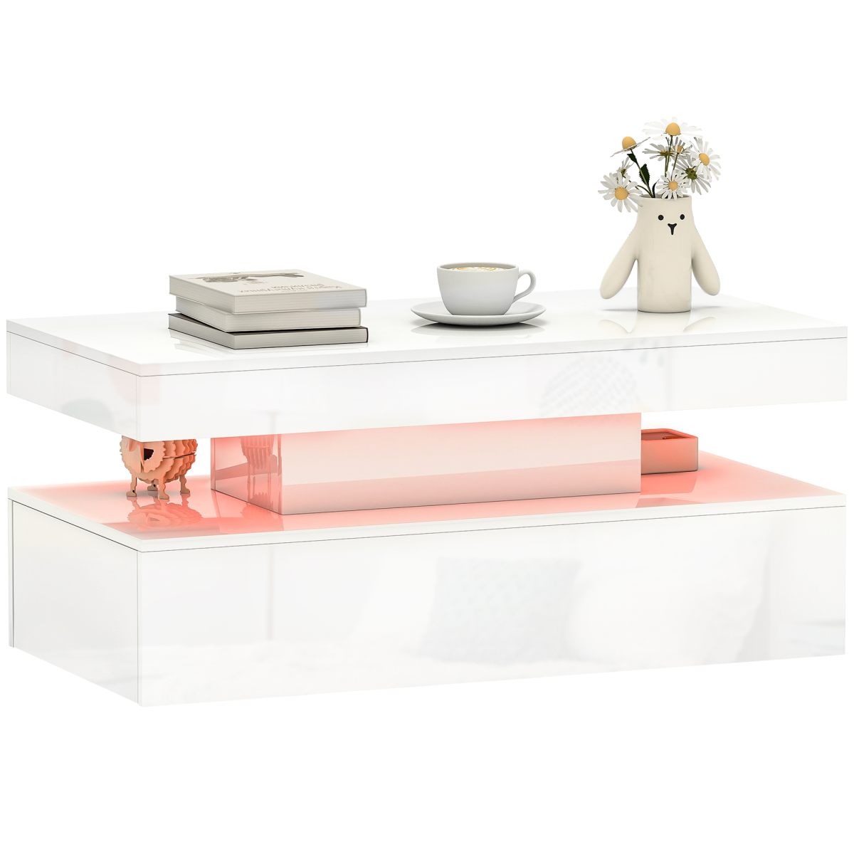 HOMCOM LED Coffee Table with Storage, High Gloss, White