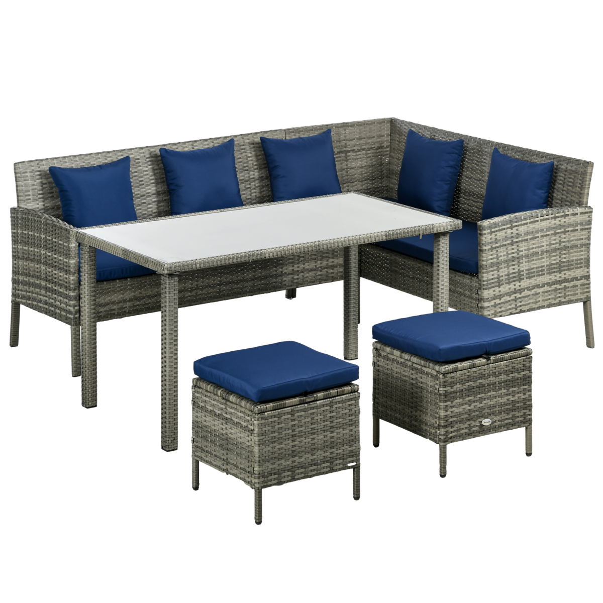 Outsunny 5-Piece Rattan Garden Dining Set with Table, Dark Blue