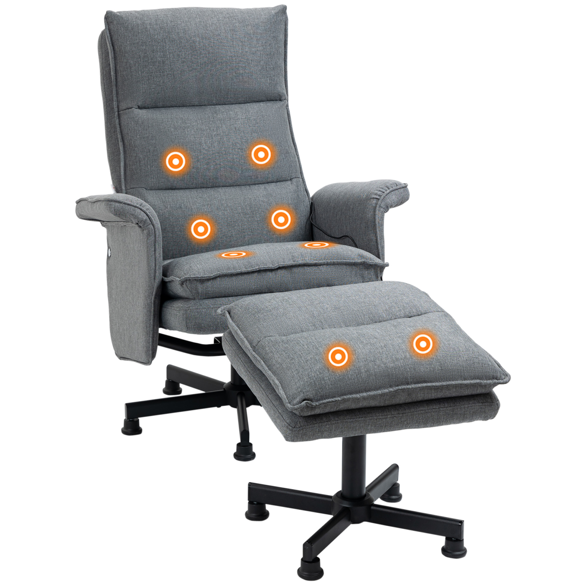 HOMCOM Swivel Massage Recliner Chair with Footstool, Grey