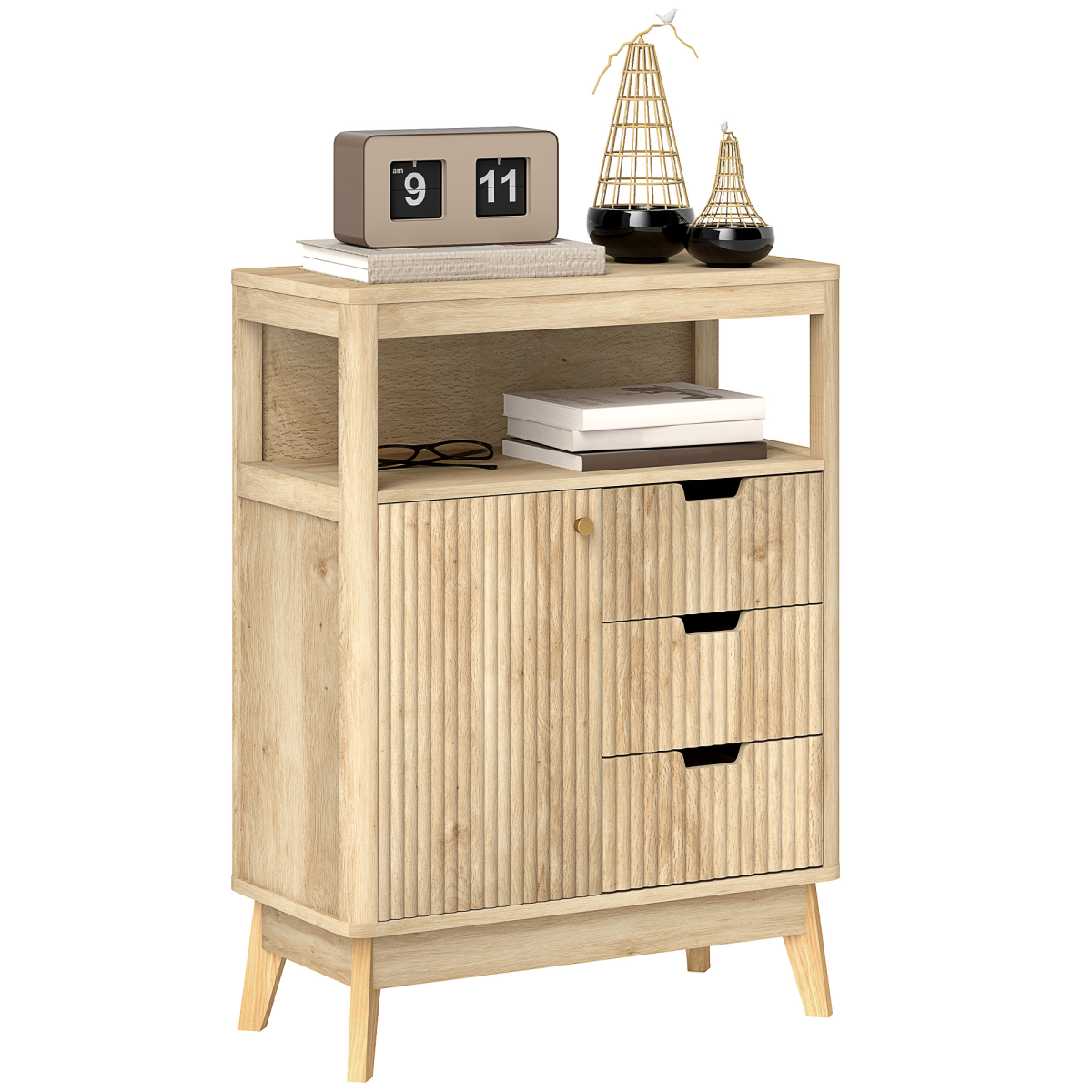 HOMCOM Modern Fluted Sideboard Storage Cabinet with Drawers