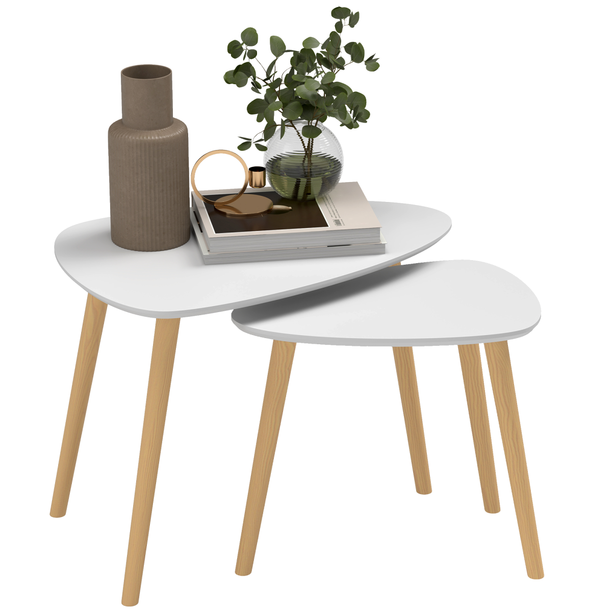 HOMCOM Set of 2 Modern Nesting Side Tables, Grey and Natural