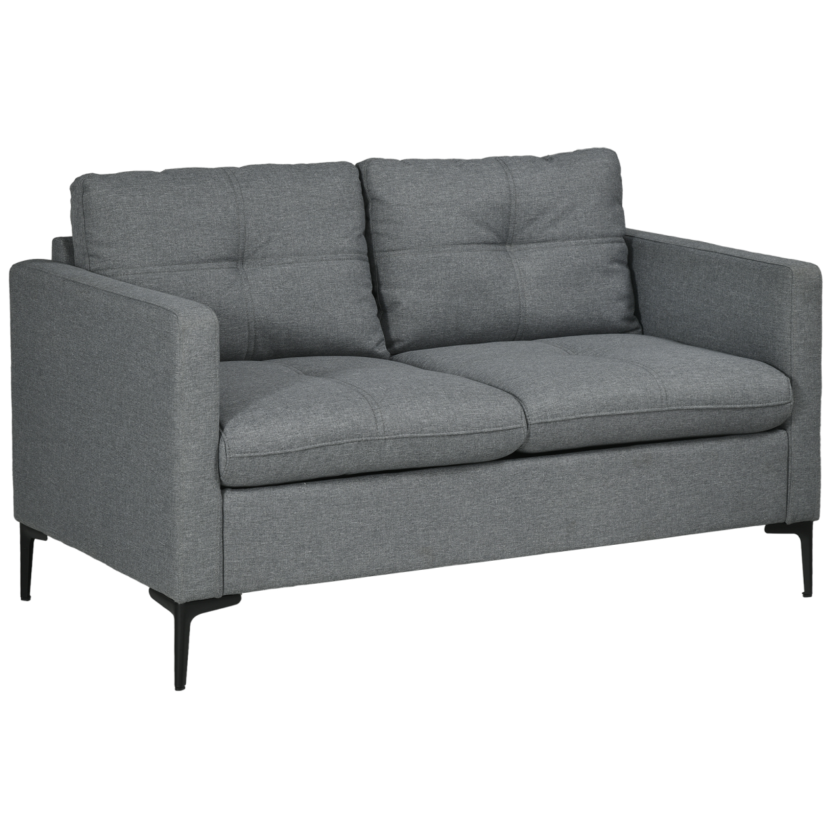 HOMCOM Grey 2 Seater Loveseat Sofa with Cushions, Linen-Effect Upholstered