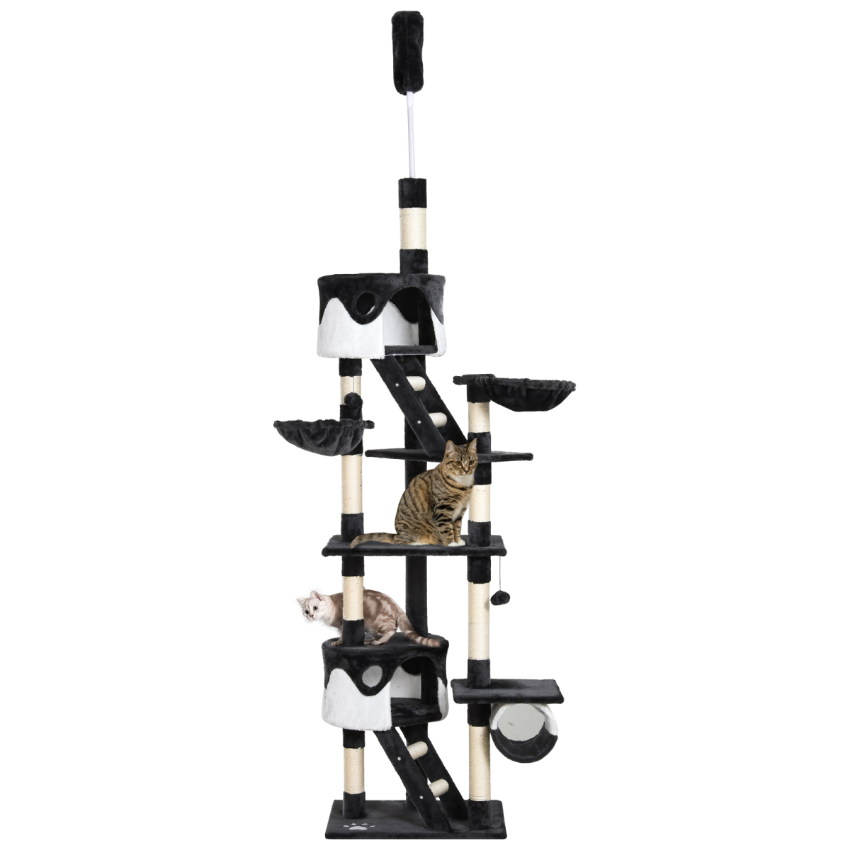PawHut Large Cat Tree Scratching Post Condo with Cat Beds, Tunnel, Ladders, Cat Boxes and Plush Balls
