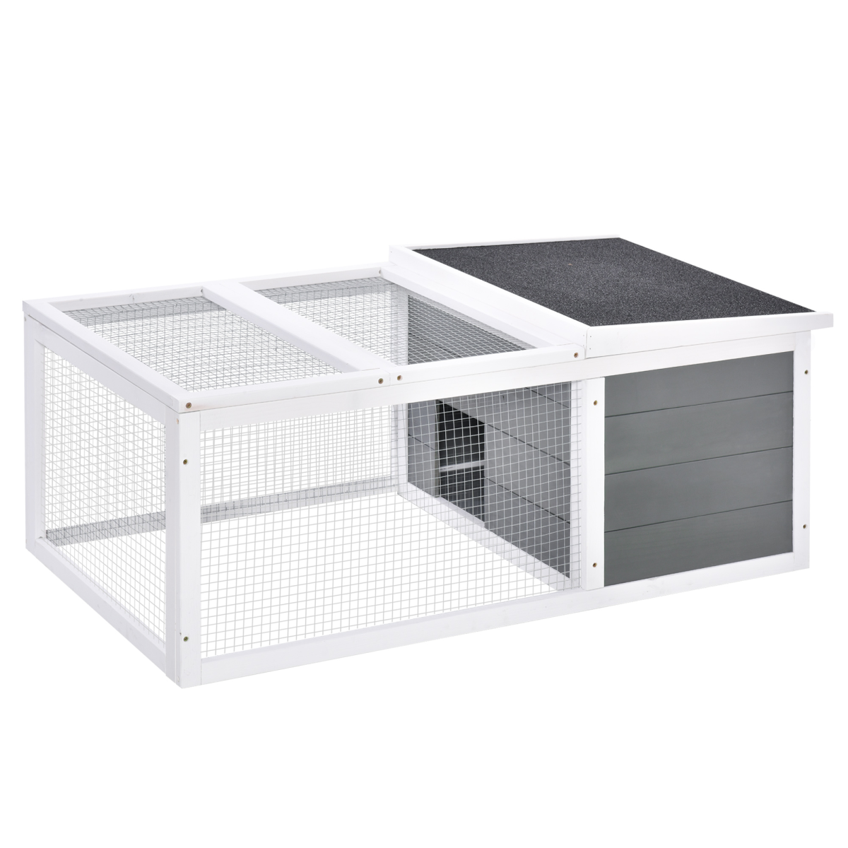 Rabbit Hutch Wooden Small Animal Cage with UV-Resistant Asphalt Roof, Indoor and Outdoor Pet Run Cover