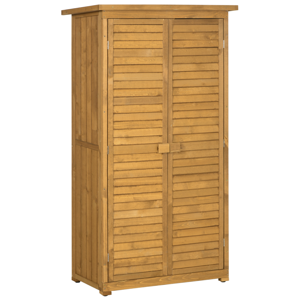 Outsunny Wooden Garden Storage Shed, Solid Fir Wood 3-Shelf Tool Cabinet with Double Doors and Lock