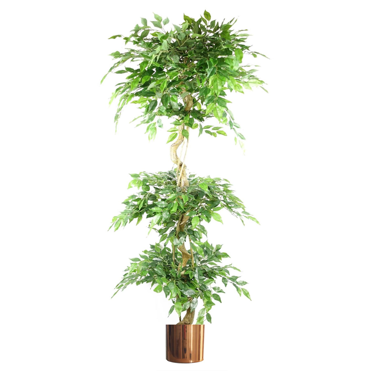 Artificial Ficus Tree Triple Ball Topiary 1984 Leaves with Metal Planter