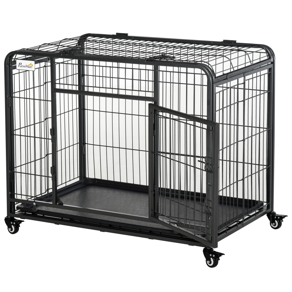 PawHut Metal Dog Crate Kennel with Locking Door, Wheels for Medium Dogs