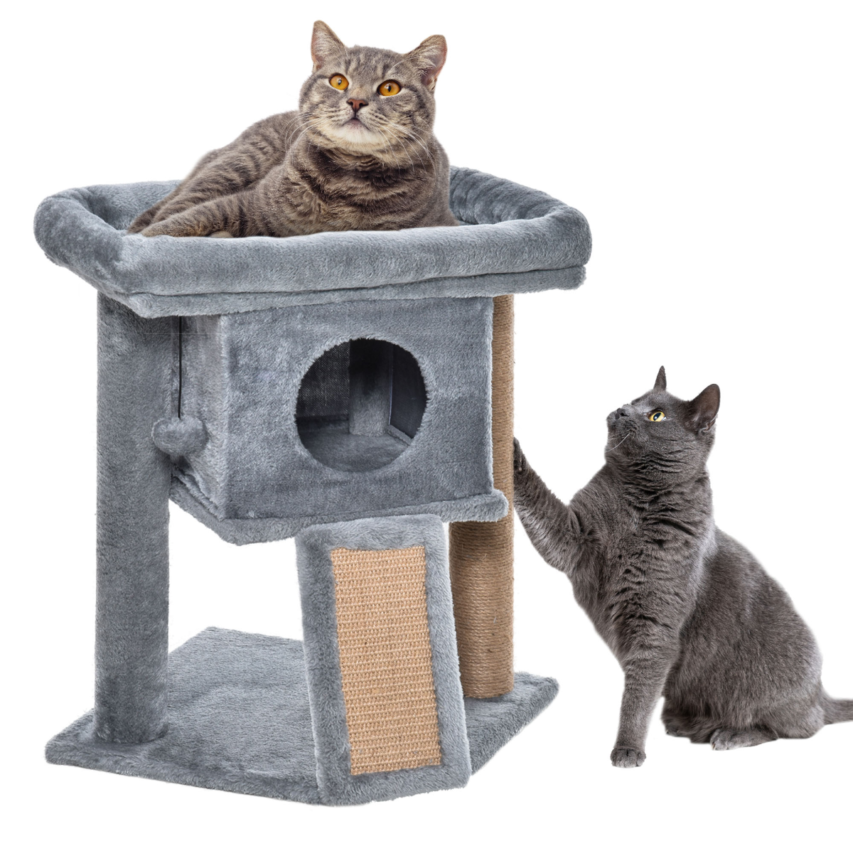 Grey Cat Tree Activity Centre with Scratching Pad, Toy Ball, Cat House and Top Perch