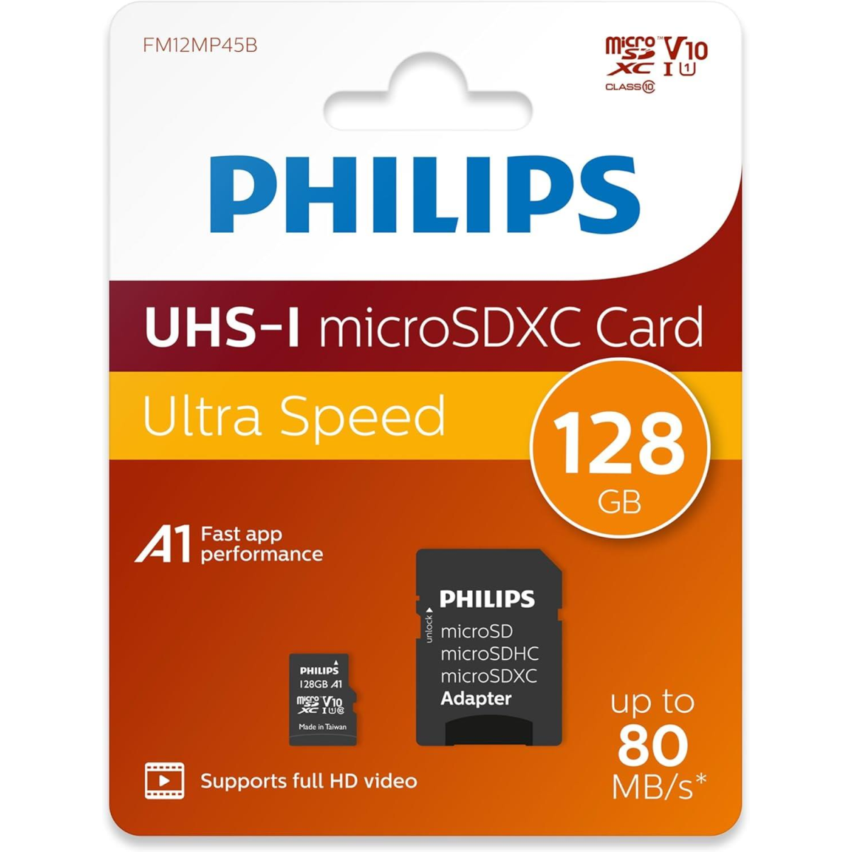 Philips 128GB Micro SDXC Card Class 10 UHS-I U1 with Adapter