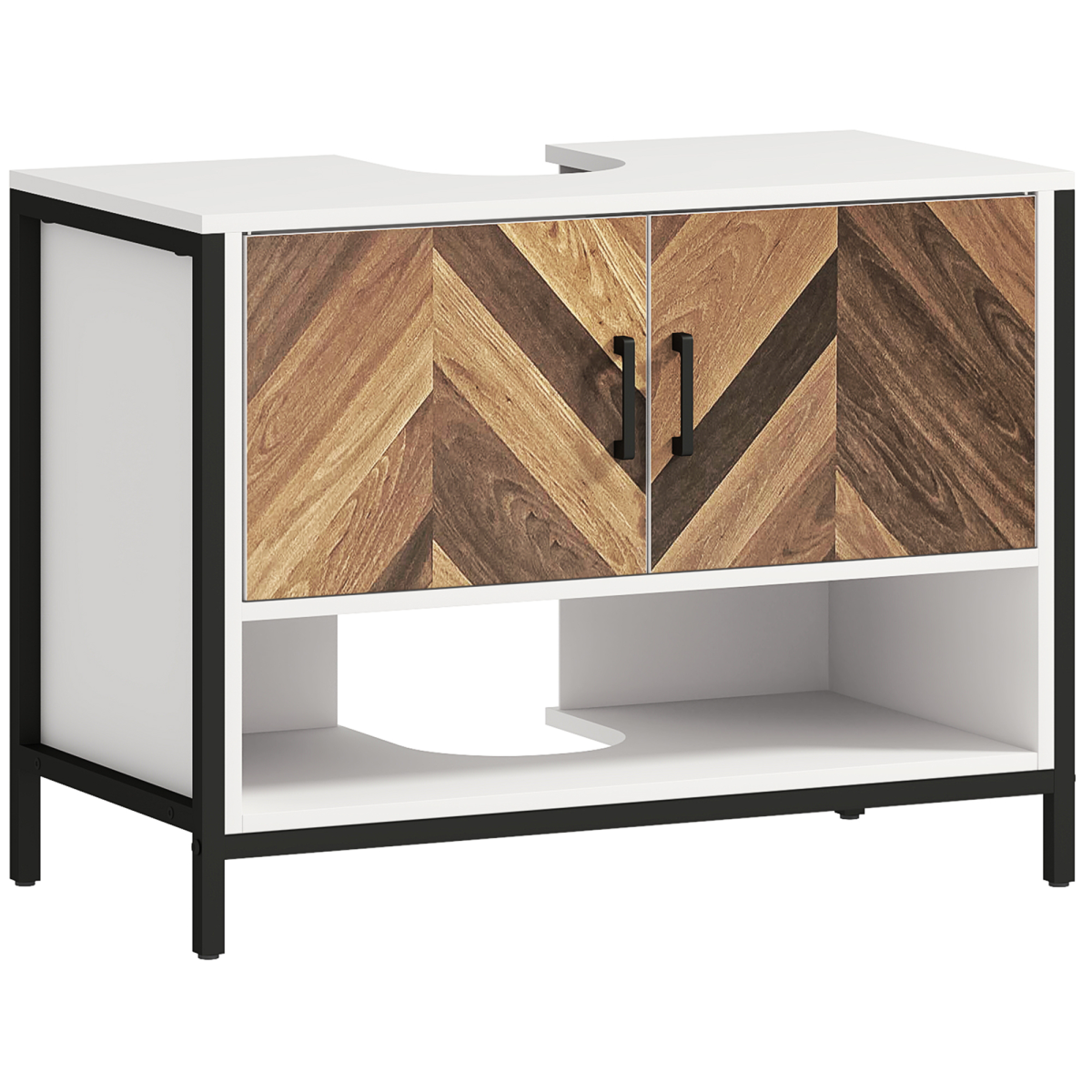HOMCOM Cream Bathroom Under Sink Cabinet with U-Cut Out