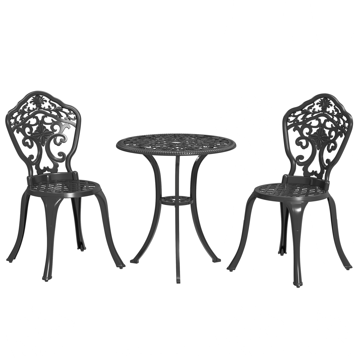 Outsunny 3-Piece Cast Aluminium Bistro Set with Parasol Hole, Black