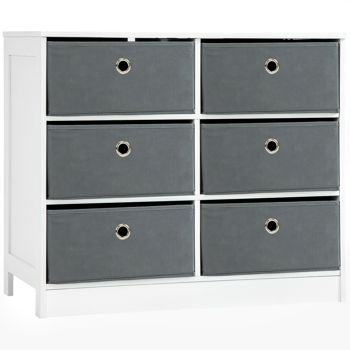 HOMCOM Fabric Dresser Storage Cabinet with 6 Drawers, White and Grey, Sturdy MDF Structure, Flat Top Storage?