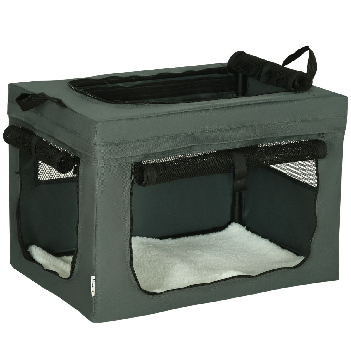 Foldable 3-Door Pet Carrier Bag with Cushion, Grey