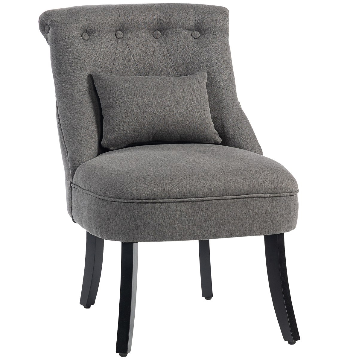 HOMCOM Charcoal Grey Fabric Single Sofa with Pillow, Wood Legs