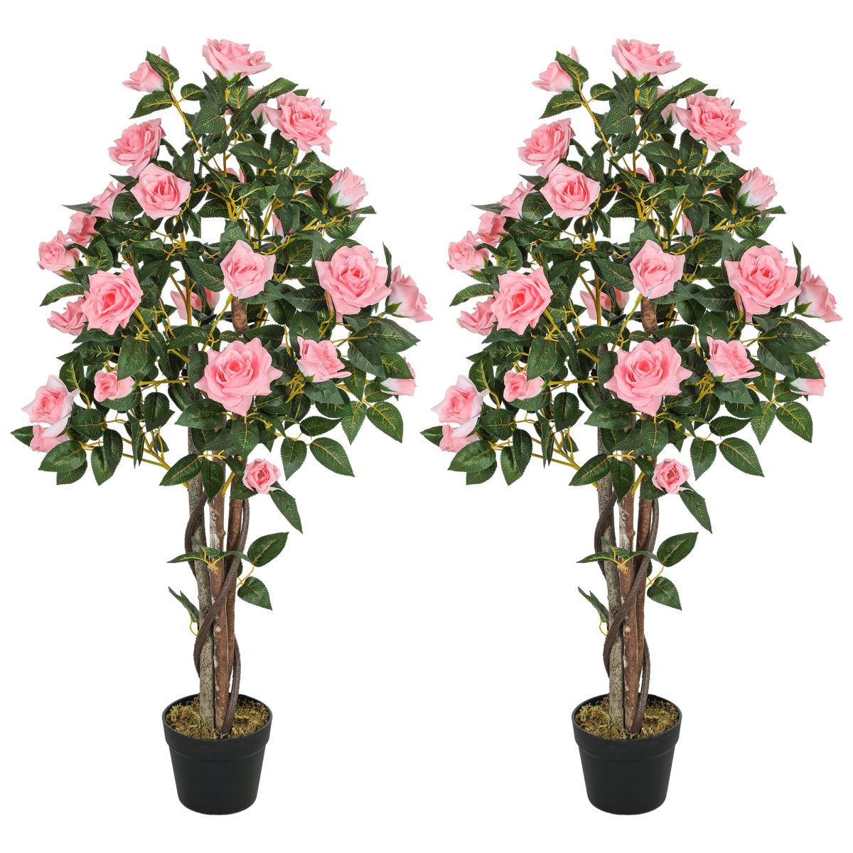 HOMCOM Set of 2 Artificial Rose Trees in Pots, Pink