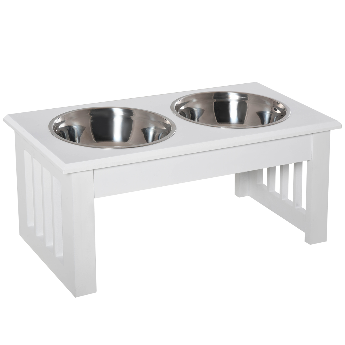 Elevated Pet Feeder Stand with 2 Stainless Steel Bowls, White