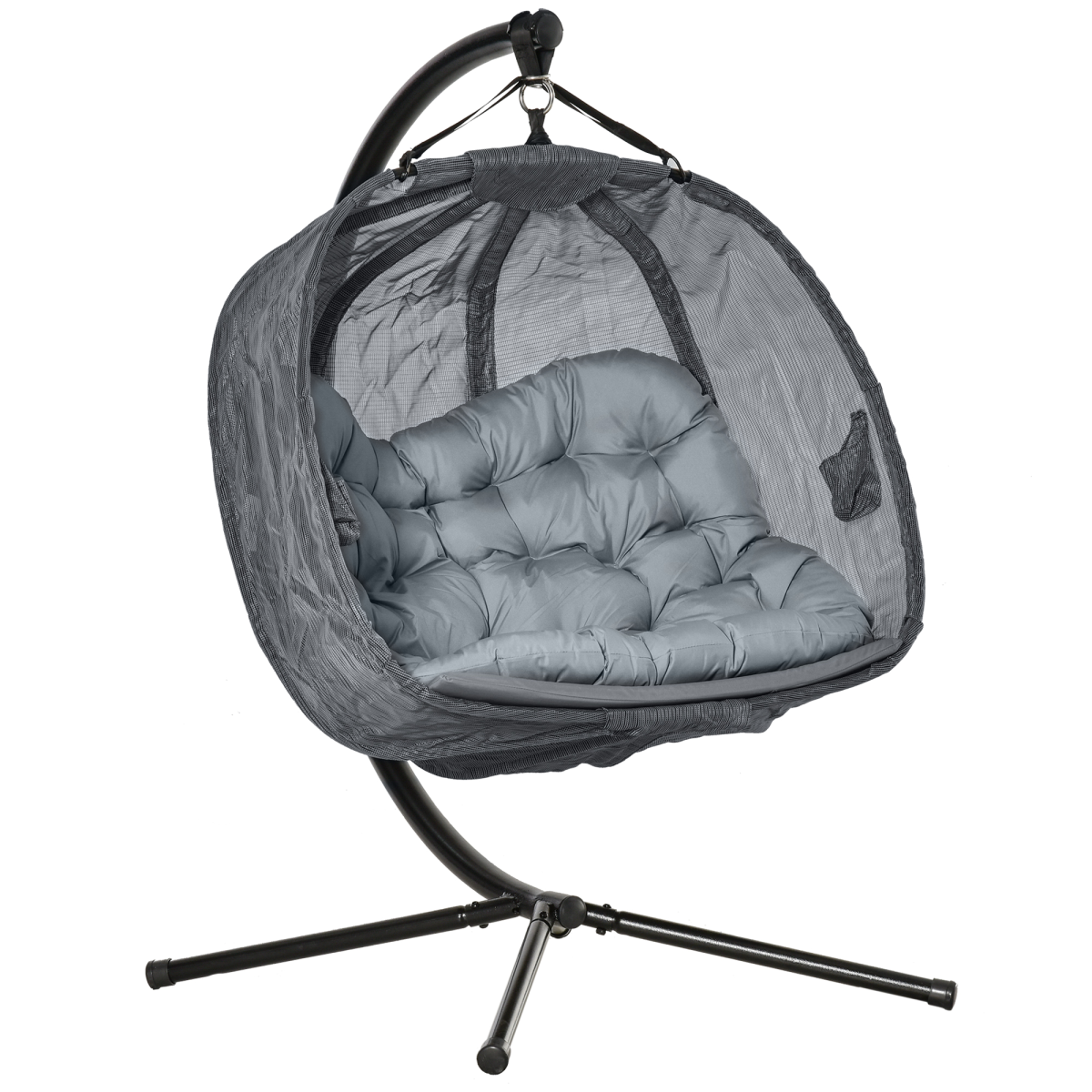 Outsunny 2-Seater Hanging Egg Chair with Cushion, Grey