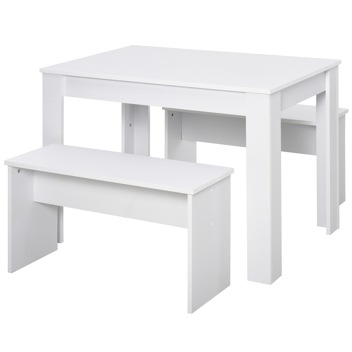 HOMCOM 3 Piece White Particle Board Dining Set with Table and 2 Benches