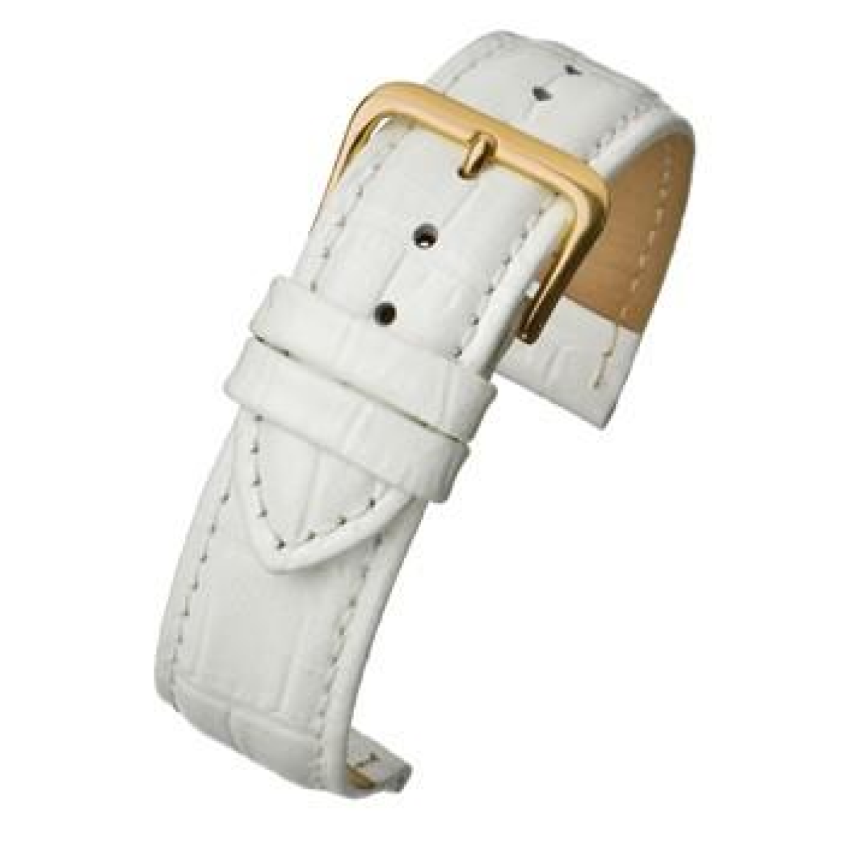 White Padded Crocodile Grain Leather Watch Strap 16mm