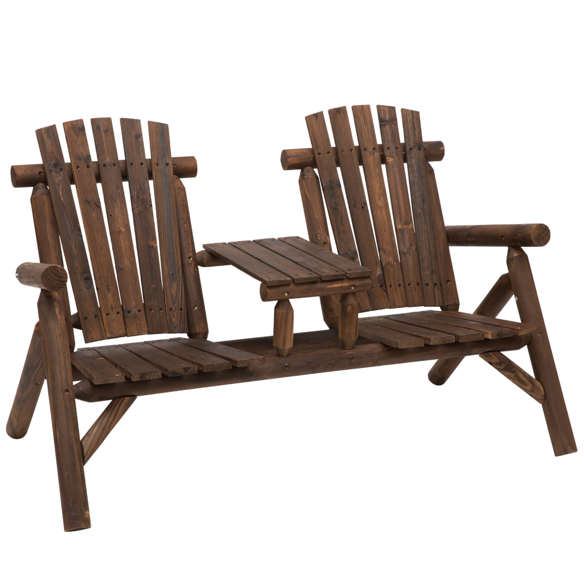 Outsunny Adirondack Style 2-Seat Wood Patio Bench with Center Table