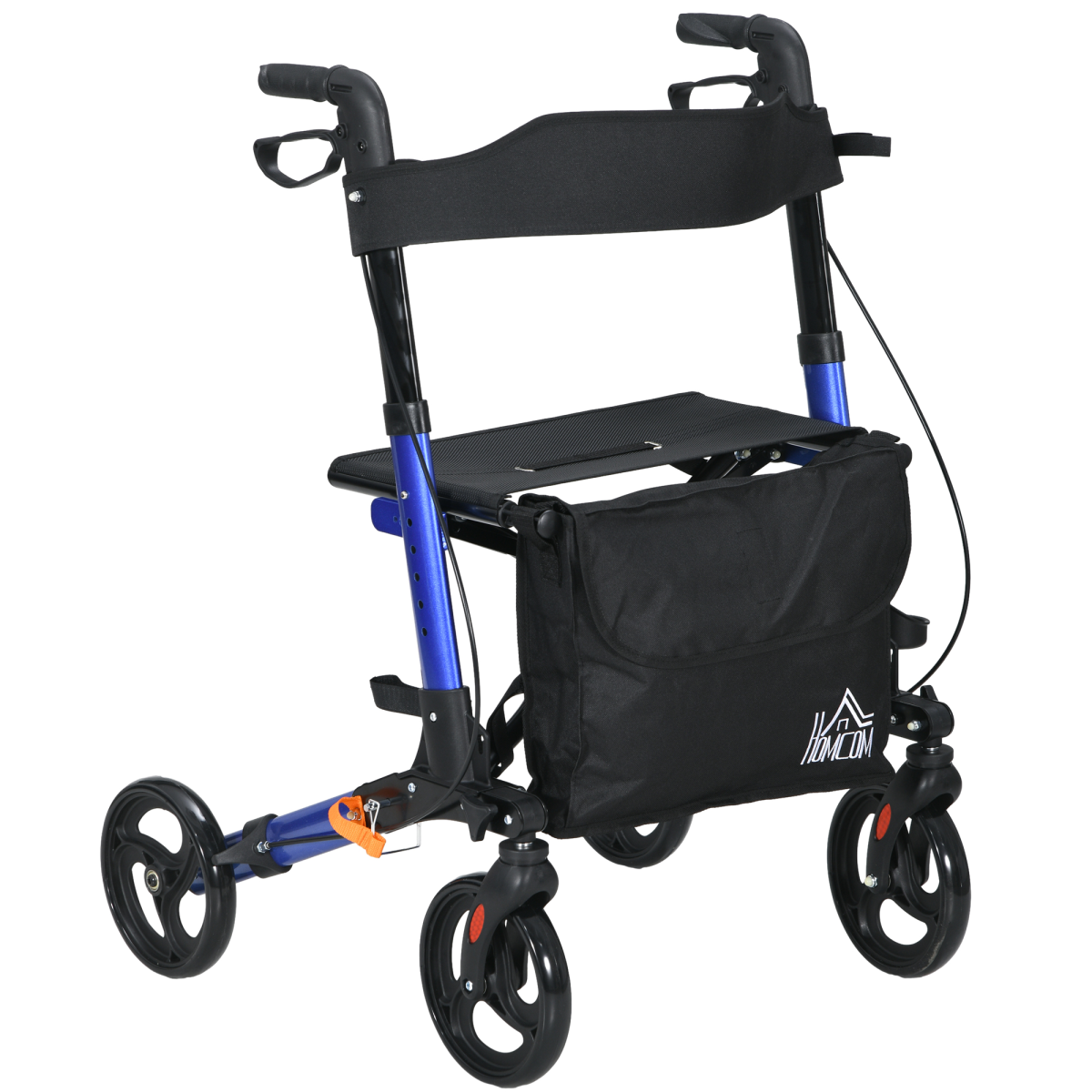 HOMCOM 4-Wheel Rollator Walker with Seat, Adjustable Height, Blue