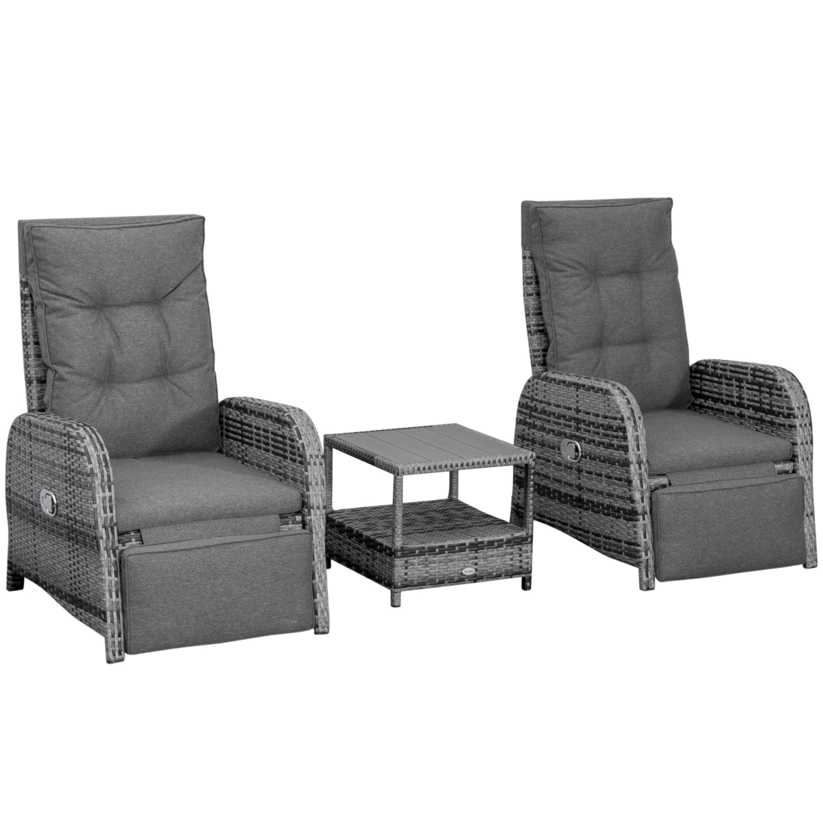 Outsunny 3-Piece Rattan Reclining Garden Lounge Set with Table