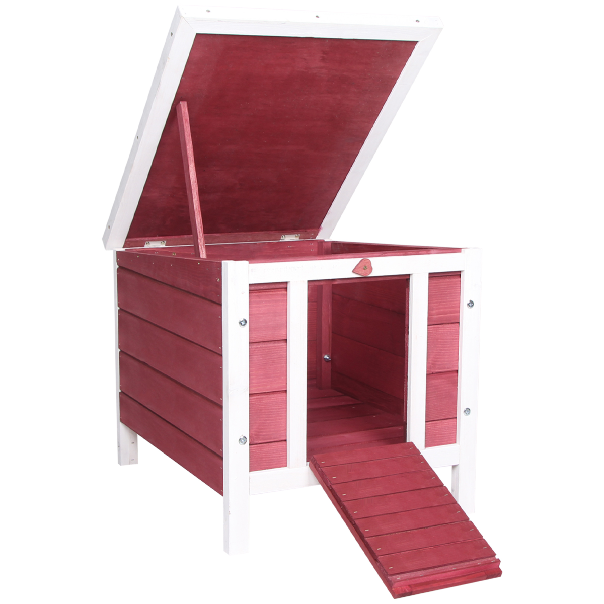 PawHut Wooden Rabbit Hutch with Front Ramp, Openable Roof and Locks, Red